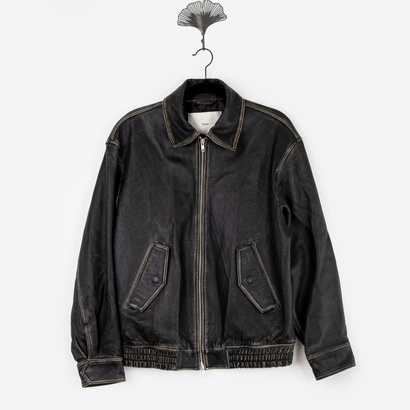 DUNST Blouson Lamb Leather Bomber Jacket Black Brushed Women's $600 - Size L - Picture 4 of 13